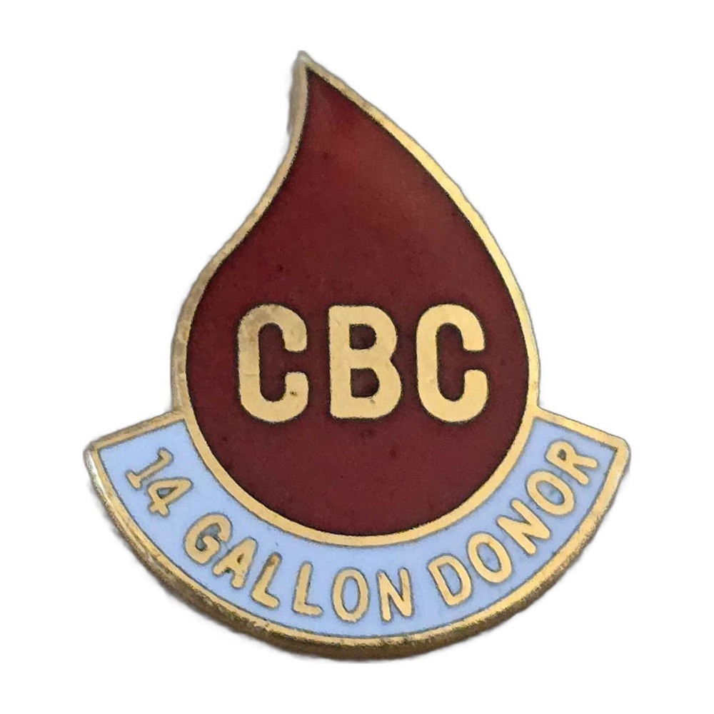 Vintage CBC Community Blood Center 14 Gallon Donor Lapel Vest Hat Pin H29